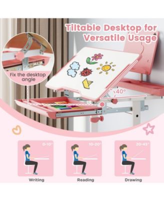Kid&#39;s Study Desk &amp; Chair Set w/Tilt Desktop Book Stand Footrest Bar for Toddlers