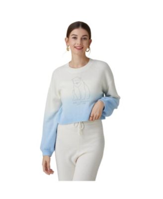 Women's Polar Bear Cropped Cashmere Sweater (With Crystal Touch)
