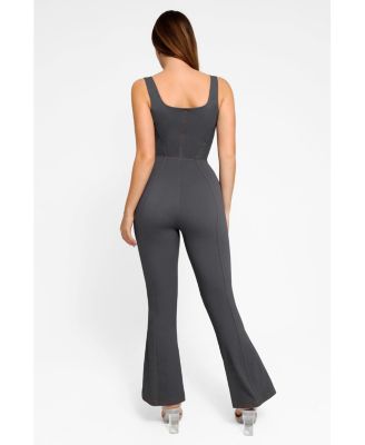 Women's Shapewear Sculpting Denim Tank Flare Leg Jumpsuit