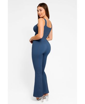 Women's Shapewear Sculpting Denim Tank Flare Leg Jumpsuit