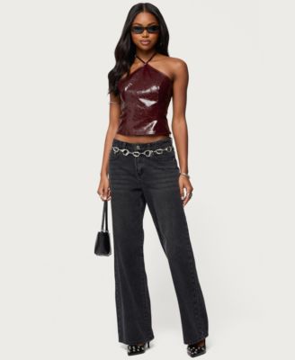 Women's Hailie Faux Leather Halter Top