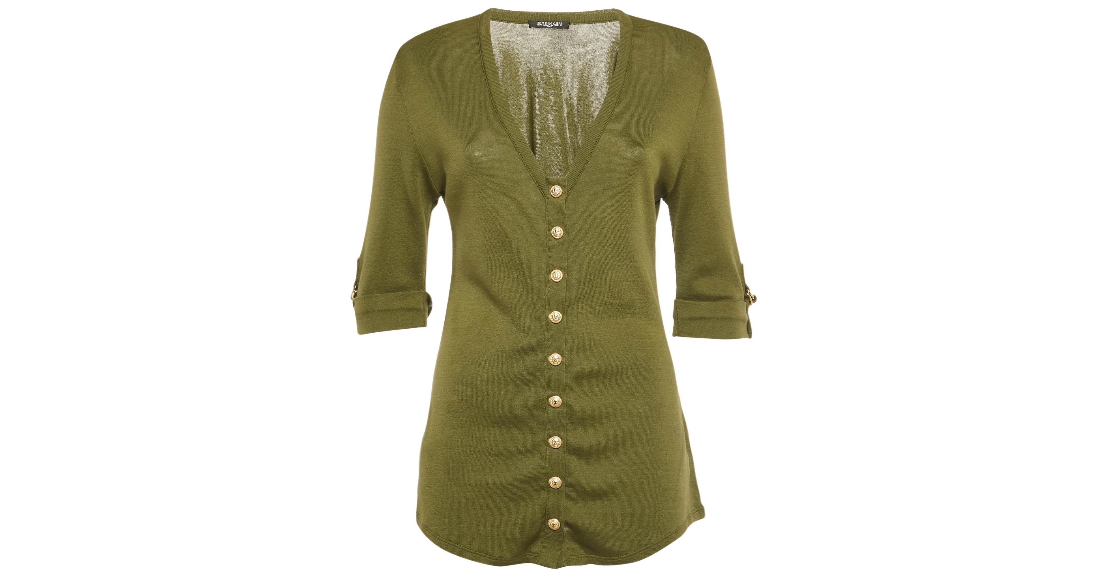 Pre-Owned Balmain Women's Olive Green Cotton Knit Top