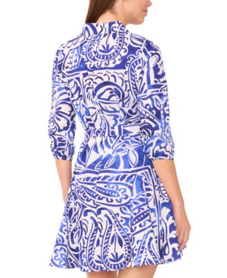 Petite Printed Collared Short Shirt Dress
