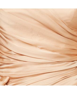 Women's Beige Silk Bow Detail Ruche Short Dress