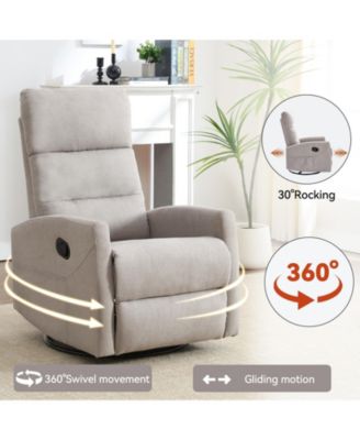 Manual Recliner Chair with Rocker and Swivel in Fabric
