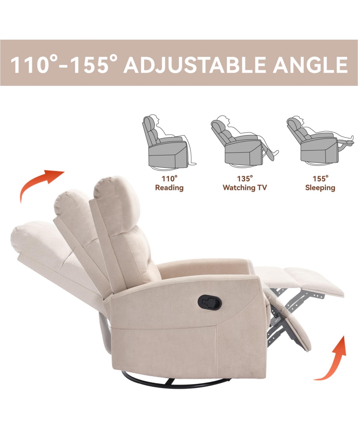 sumyeg Manual Recliner Chair with Rocker and Swivel Fabric