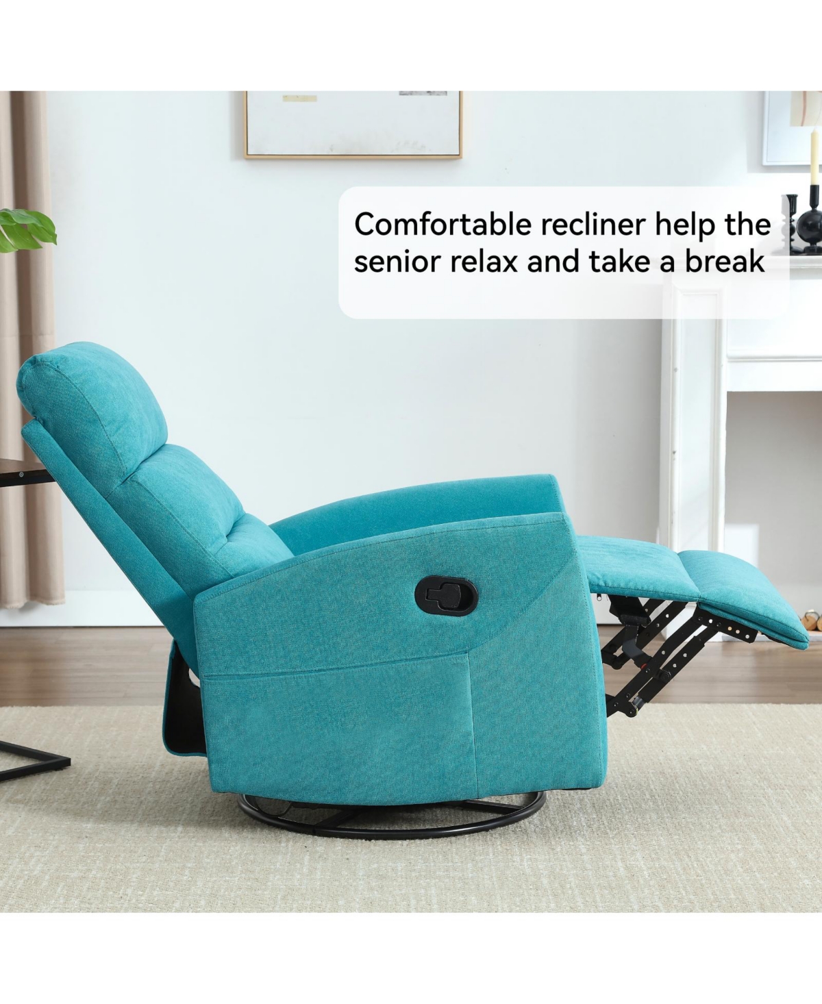 sumyeg Manual Recliner Chair with Rocker and Swivel Fabric