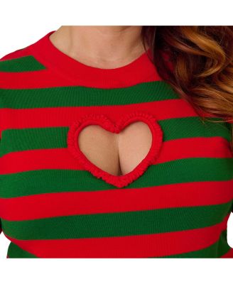 Women's Printed Heart Cutout Knit Sweater