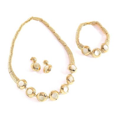 Women's Metallic Circular Necklace, Earrings And Bracelet ()