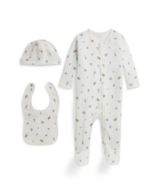 Baby Boys' Round-Neck Coverall, Beanie, and Bib, 3-Piece Gift Set