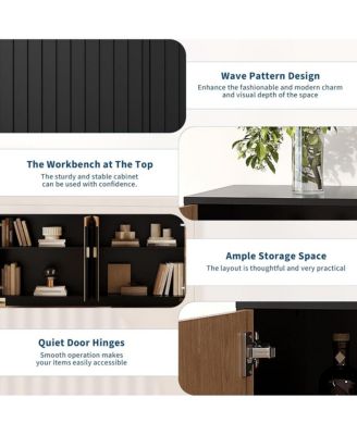 63in Large Sideboard Buffet Cabinet with Storage, Kitchen Fluted Coffee Bar Wine Bar Console Table with Gold Metal Handles