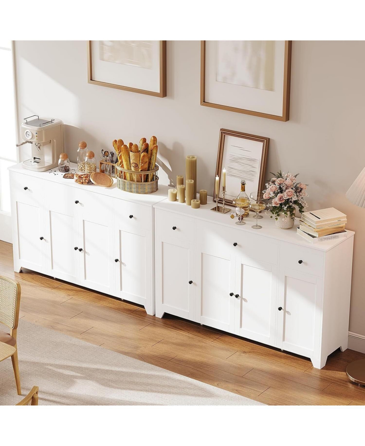 gaomon Sideboard Buffet Cabinet, 55in Large Modern Kitchen Coffee Bar Cupboard Cabinet with 4 Doors 3 Drawers Adjustable Shelves Wood Coffee Bar