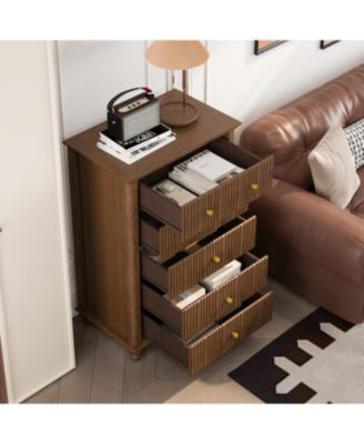 45" Tall Modern Storage Cabinet with Fluted 5 Drawer and Metal Handle