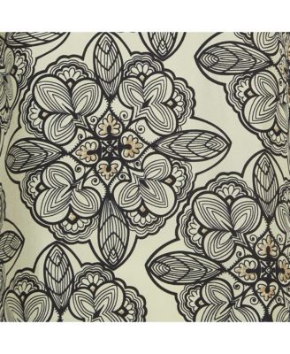 Women's Cream Floral Print Silk Long-Sleeve A-Line Dress