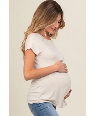 Maternity Beige Basic Short Sleeve Top
