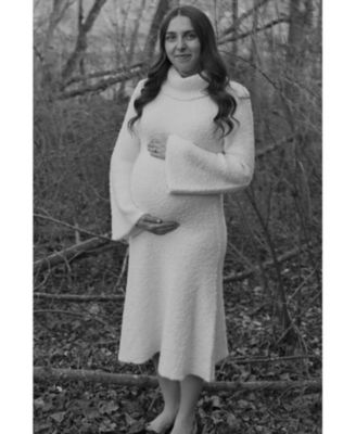 Maternity Ivory Turtleneck Bell Sleeve Sweater Dress