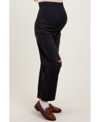 Maternity Black Distressed Open Knee Cropped Barrel Jeans