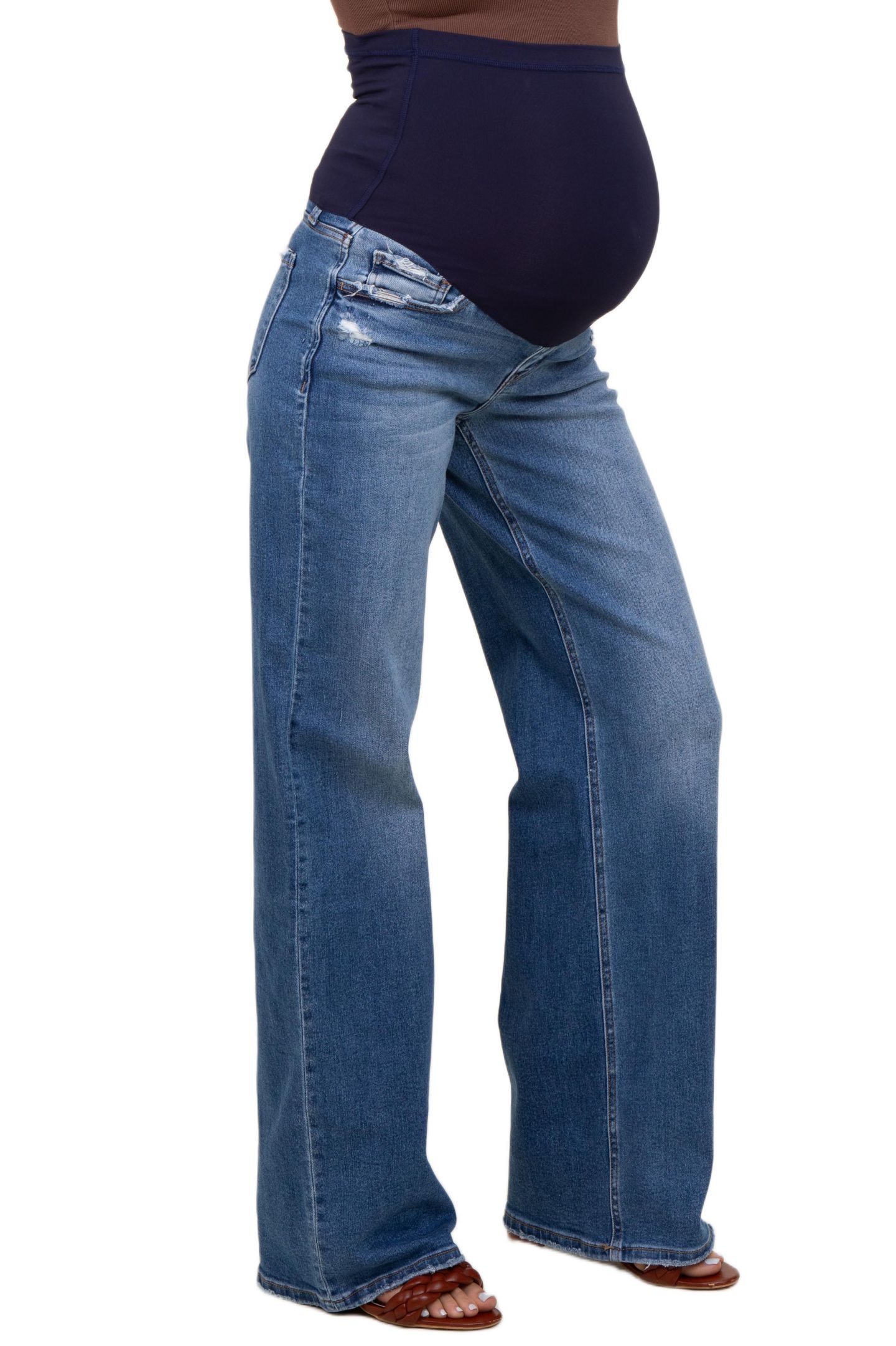 Женские джинсы Pinkblush Blue Lightly Distressed Wide Leg, цвет: Синий — фото 3