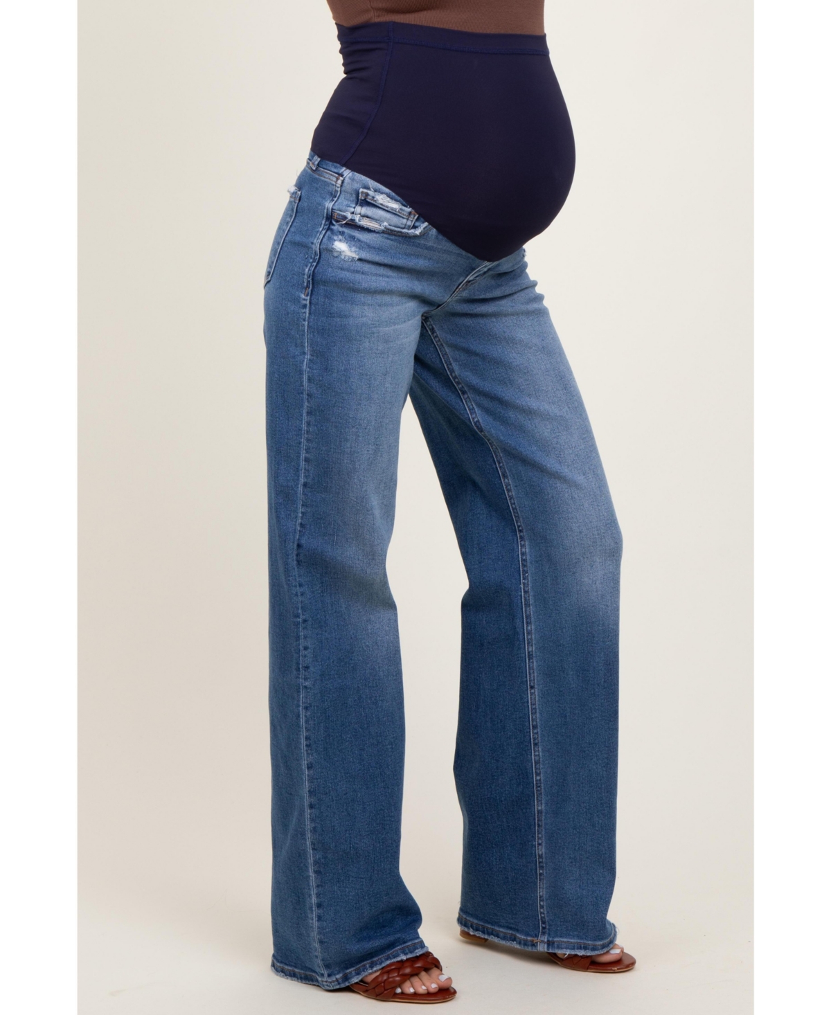 Pinkblush Maternity Blue Lightly Distressed Wide Leg Jeans