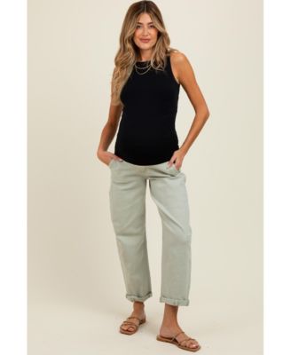 Maternity Light Olive Rolled Cuff Barrel Leg Jeans