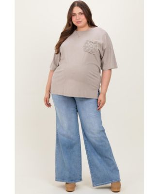 Plus Size Blue Front Yoke Detail Wide Leg Jeans
