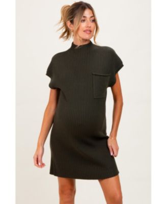 Maternity Burgundy Ribbed Knit Short Sleeve Sweater Dress