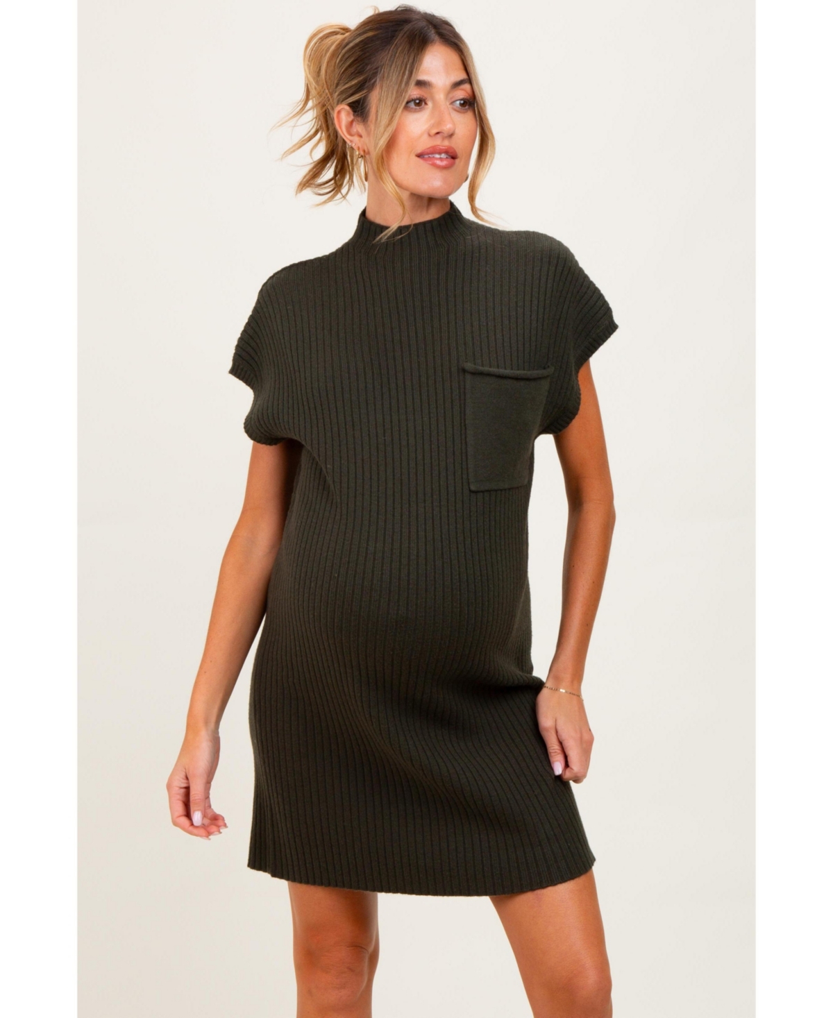 Pinkblush Maternity Burgundy Ribbed Knit Short Sleeve Sweater Dress