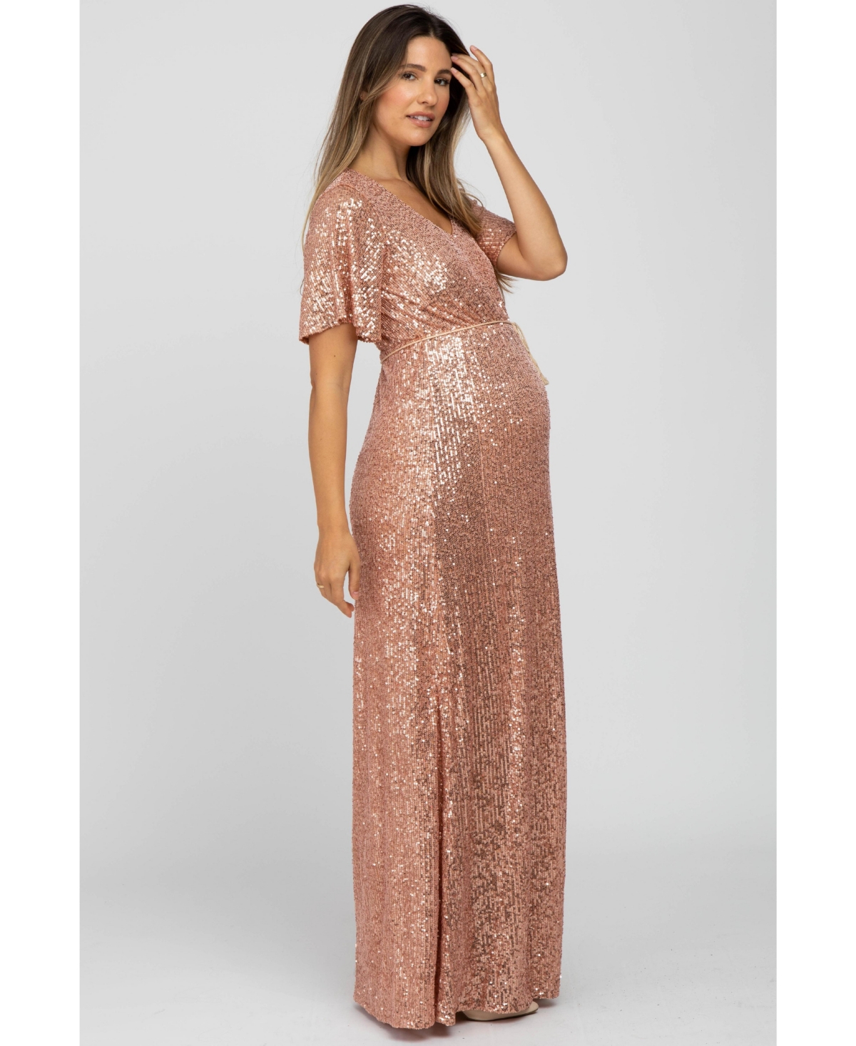 Pinkblush Maternity Black Sequin Short Sleeve Maxi Dress