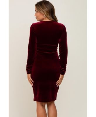 Maternity Velvet Long Sleeve Side Slit Dress
