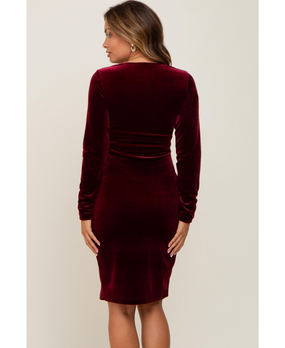 Pinkblush Maternity Burgundy Velvet Long Sleeve Side Slit Dress