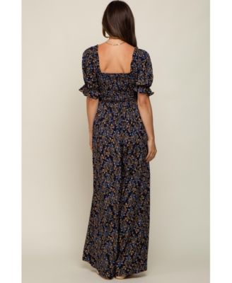 Maternity Navy Floral Smocked Jumpsuit