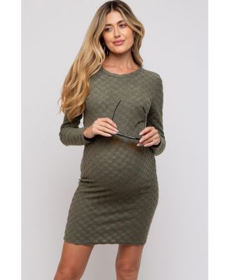 Maternity Olive Soft Brushed Knit Long Sleeve Dress