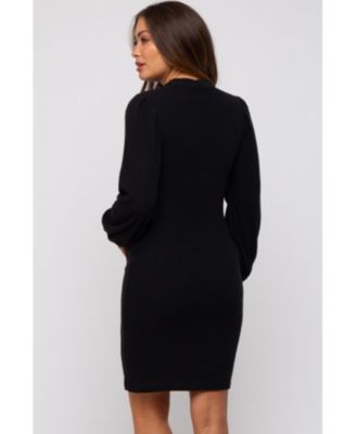 Maternity Black Ribbed Long Sleeve Mock Neck Dress