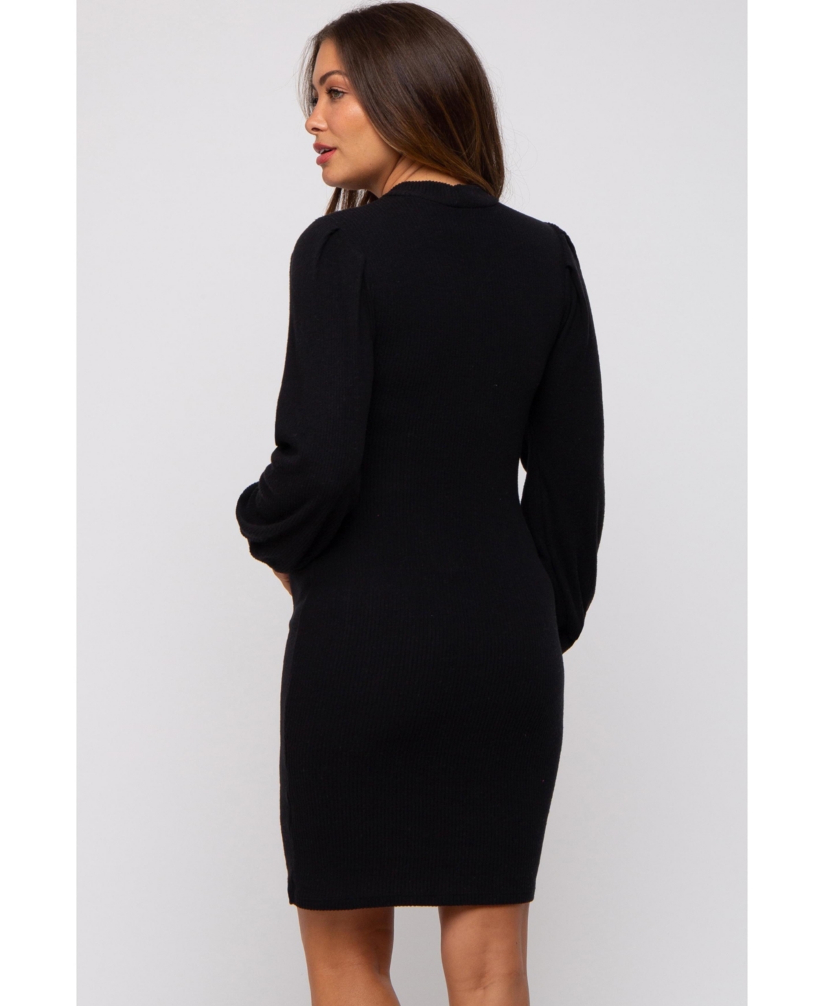Pinkblush Maternity Black Ribbed Long Sleeve Mock Neck Dress