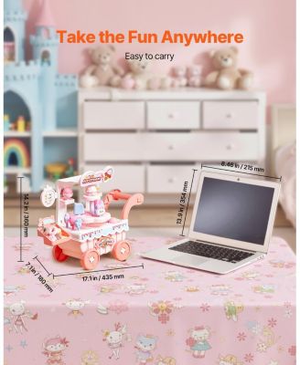 Ice Cream Cart for Kids, 27 PCS Pretend Play Store with Storage Trolley, Sound & Light, Pretend Money, Educational Toy 3+ Pink