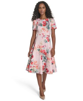 Women's Short-Sleeve Printed Midi Dress