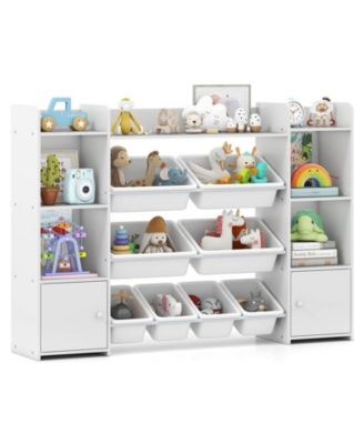 4-Tier Large Storage Cabinet with 6 Cubbies & 8 Removable Bins Bookshelf