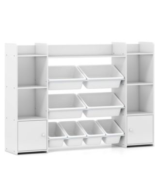 4-Tier Large Storage Cabinet with 6 Cubbies & 8 Removable Bins Bookshelf