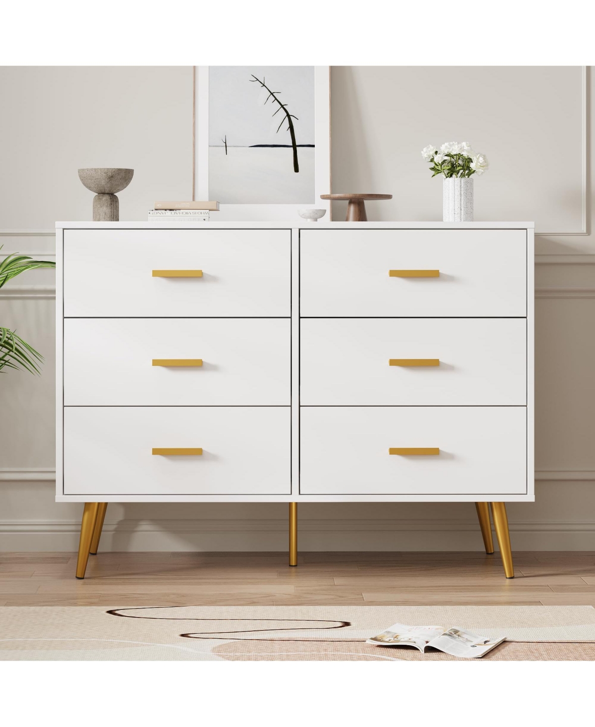 Gaomon Dresser With 6 Drawers for Bedroom Storage Drawers Chest of Drawers