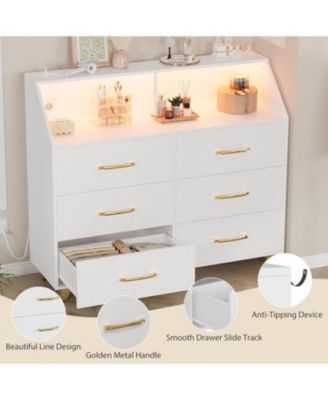 6-Drawer Wood Dresser with LED Lighting and Charging Ports