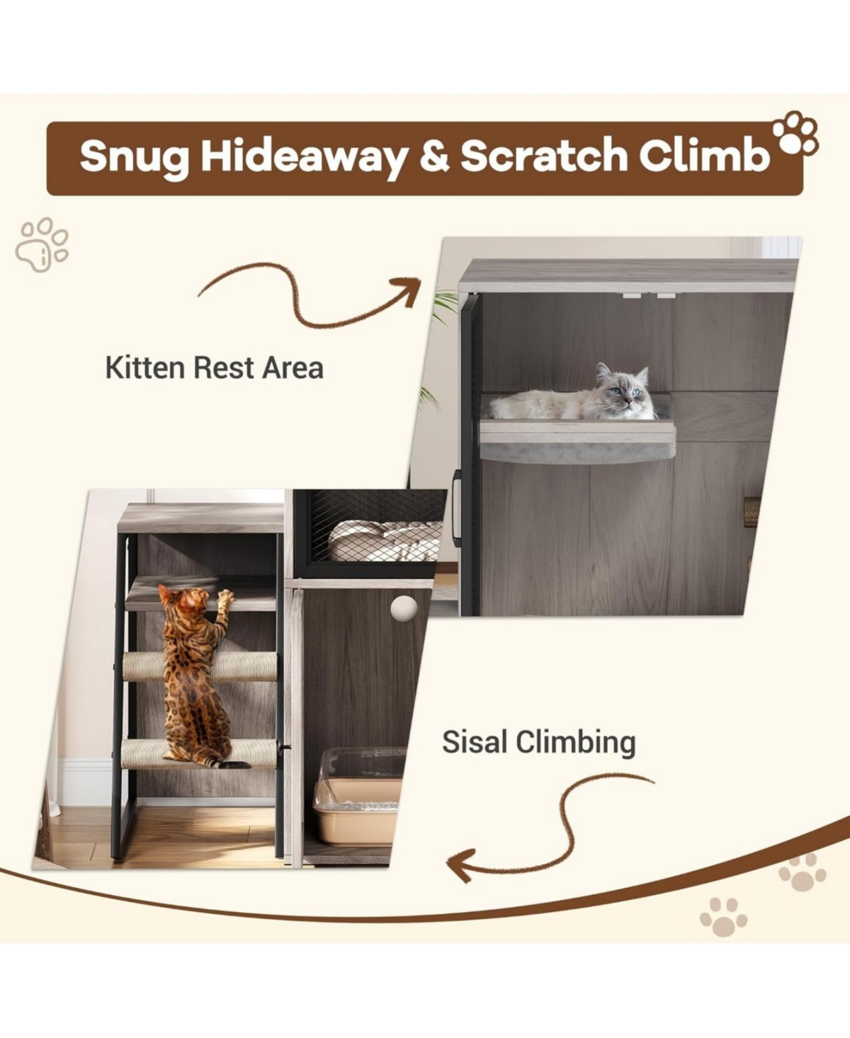 Gaomon 2-in-1 Cat Litter Box Enclosure Furniture with Doors