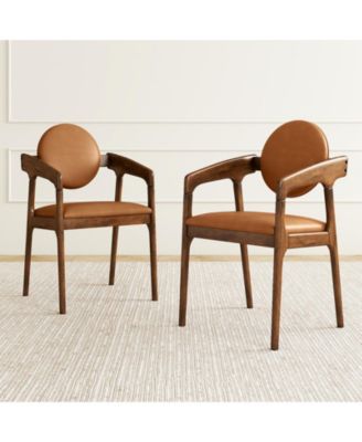 Wooden Dining Chair Set of 4 w/Rubber Wood Frame Padded Seat & Back Armrests