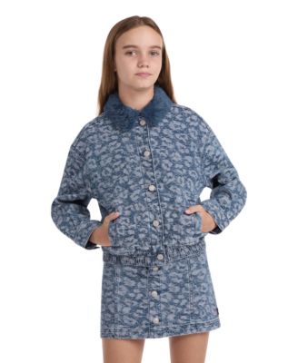 Girls' 7-16 Oversized Leopard Print Trucker Jacket