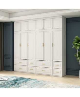6-Door Big Wardrobe Armoires with Hanging Rod, 4-Drawers, Storage Shelves