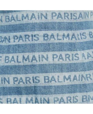 Women's Blue Striped Logo Raw Edge Denim Skirt