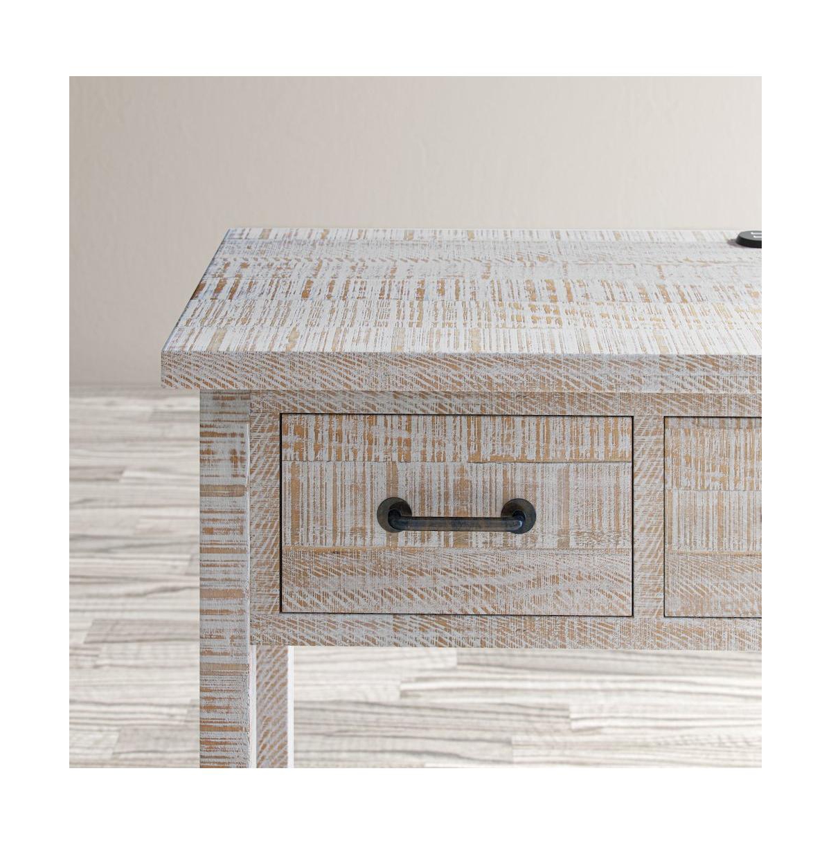 North Coast 42" Washed Finish Three Drawer Usb Charging Sofa Table