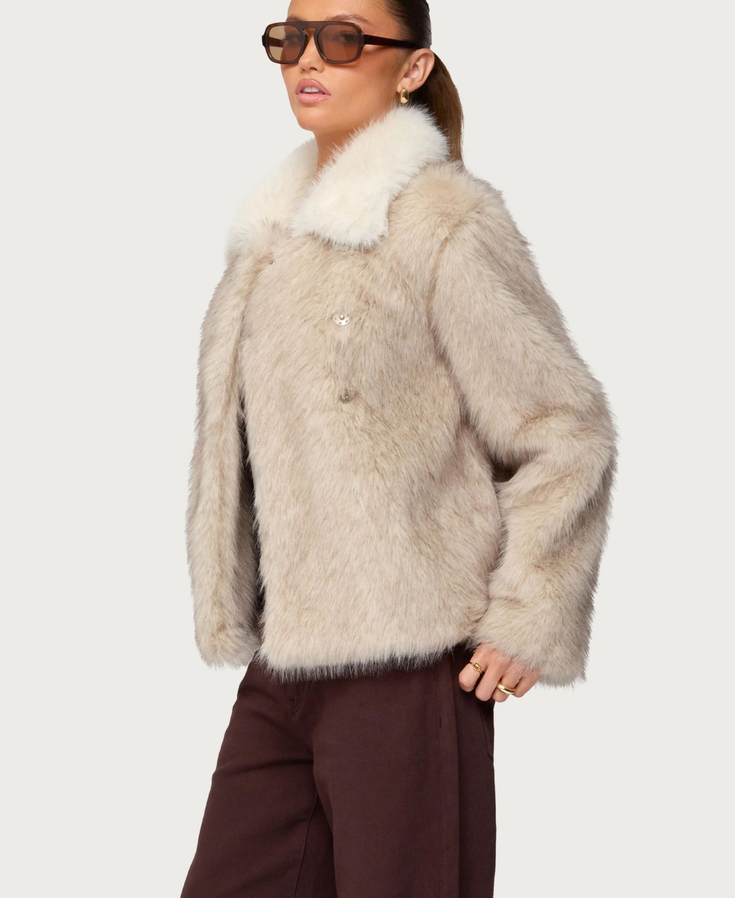 Женская куртка Edikted Contrast Collar Faux Fur, цвет: Рыжевато-коричневый — фото 4
