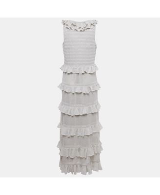 Women's Silver Lurex Knit Tiered Frill Midi Dress