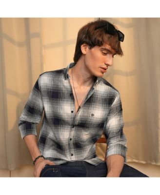 Men's Charcoal Black & Ivory White Ombre Buffalo Check Shirt