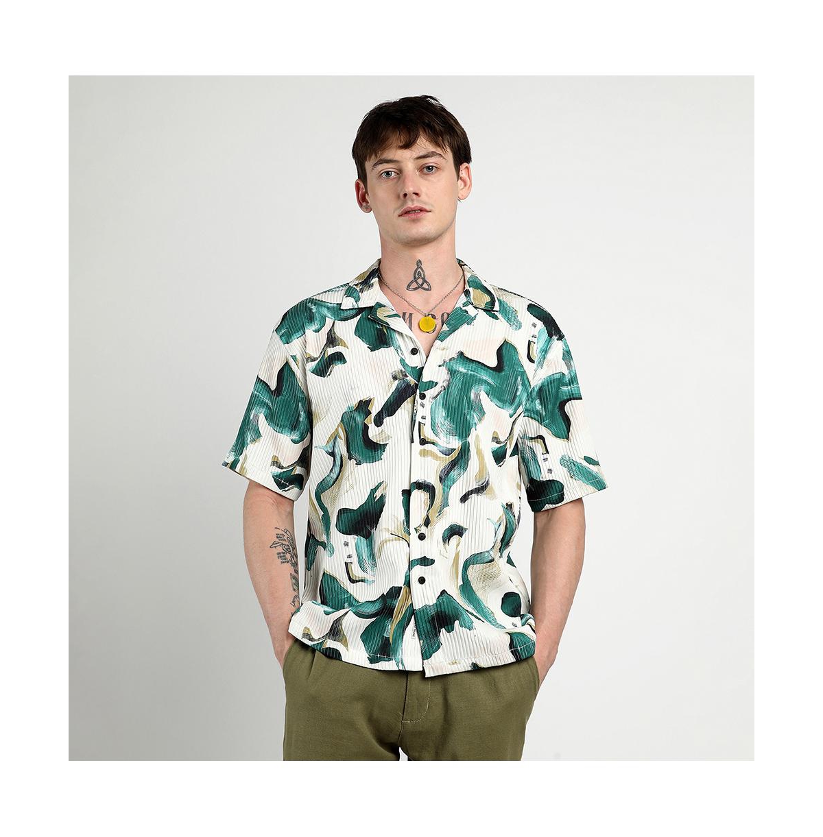 Campus Sutra Men's Emerald Green Oversized Swirl Strokes Shirt